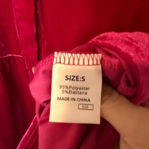 Boutique Magenta Pink Velvet Button Up Long Sleeve Dress NWOT - Picture 3 of 3